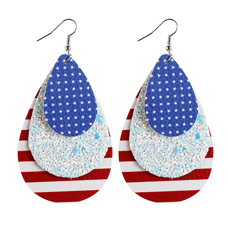 Wholesale  Flag Leather Earrings Independence Day Earrings