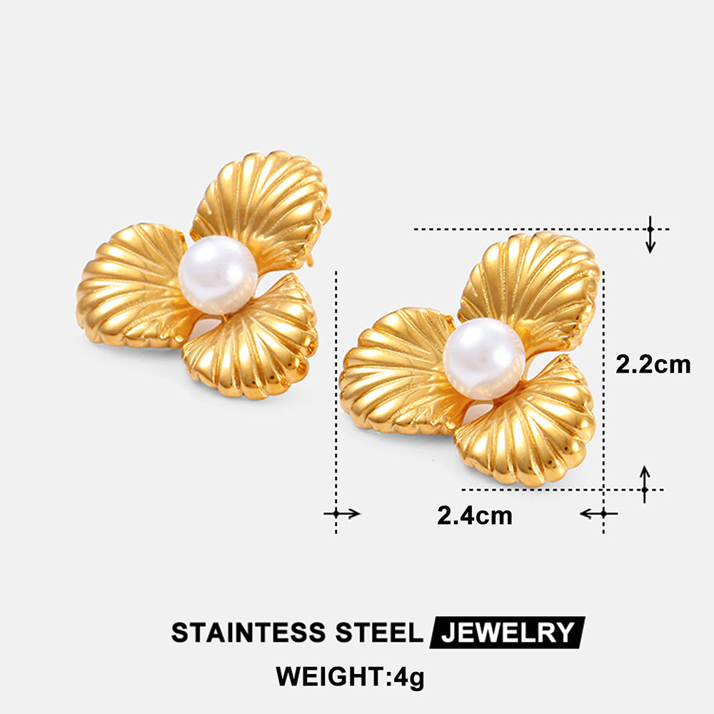 Wholesale Ocean Conch Rhinestone Pearl Earrings Stainless Steel Statement Ear Studs Fashion Accessory