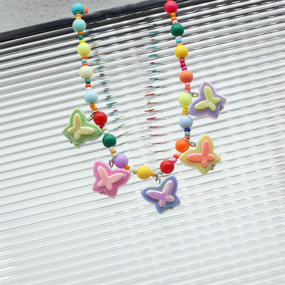 Wholesale Colorful Beaded Love Flower Five-pointed Star Butterfly Necklace