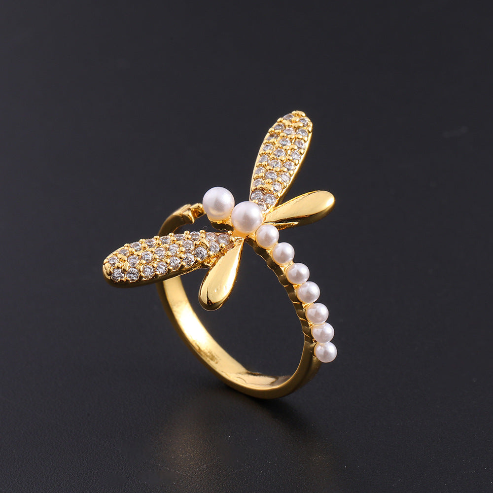 Wholesale European Fashion Sparkling Gold Plated Copper Zircon Open Ring Geometric Chic Jewelry Accessory Gift