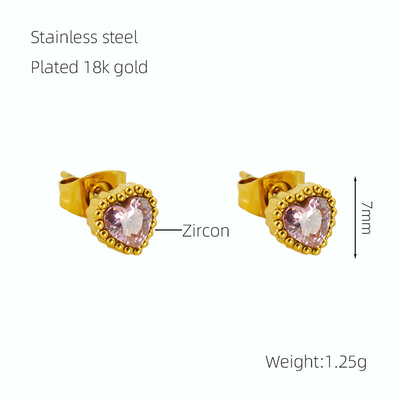 Wholesale  stainless steel new inlaid zircon love small earrings