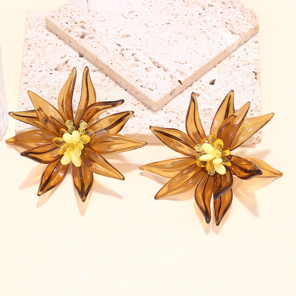 Wholesale Light Luxury Beaded Three-Dimensional Large Flower Earrings