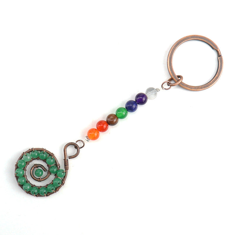 Wholesale Colorful Crystal Natural Stone Beads Spiral Keychain ACC-KC-HanX005