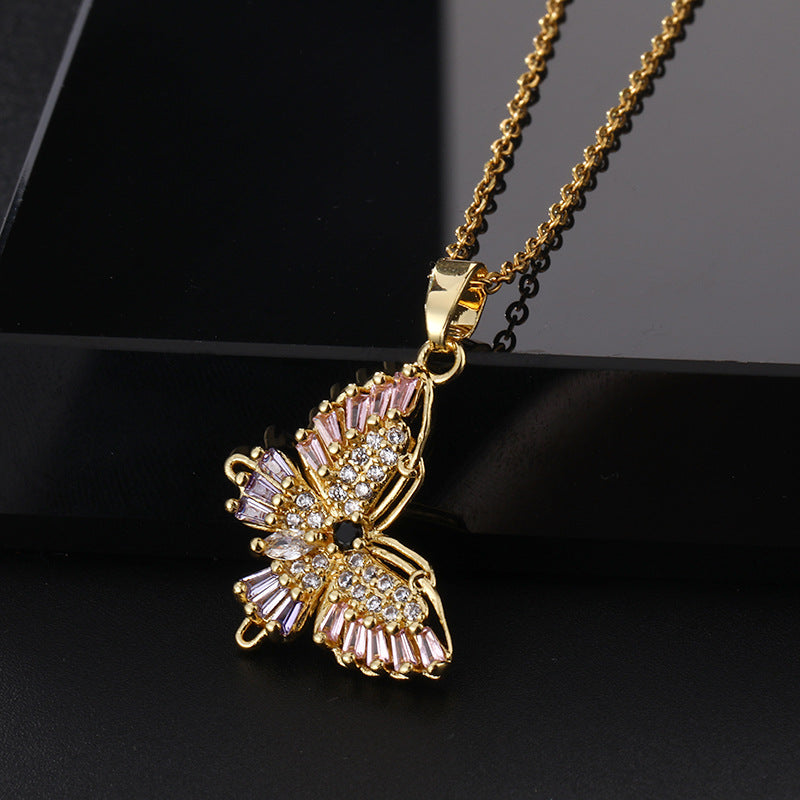 Wholesale Copper Butterfly Choker With Colorful Zircon Pendant Korean Style Trendy Fashion Accessory For Women
