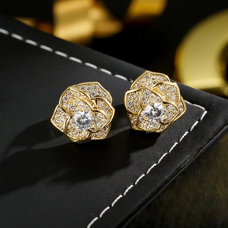 Wholesale Camellia handmade full  exquisite light luxury earrings