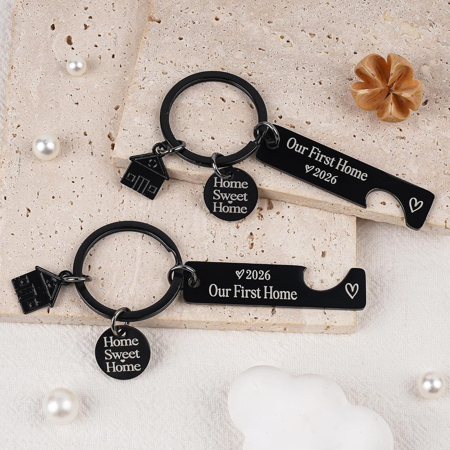 Wholesale Stainless Steel Our First Home Engraved Keychain Modern Minimalist Housewarming Gift Pendant For New Home Everyday Use Boutique Resale Accessory