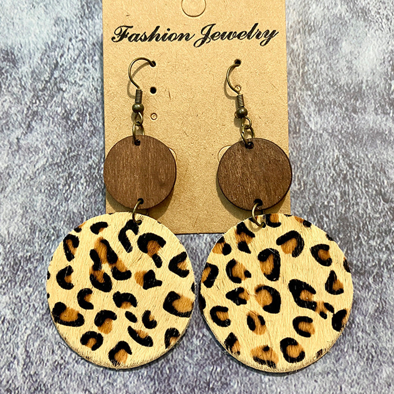 Wholesale retro Western earrings Wood leather horse hair earrings