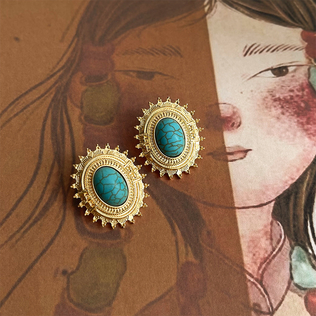 Wholesale  turquoise earrings retro light luxury earrings