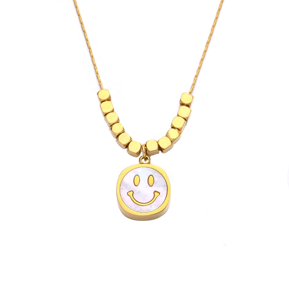 Wholesale Mother of Pearl Smile Pendant Titanium Steel Necklace Choker Necklaces ACC-NE-DaLang002