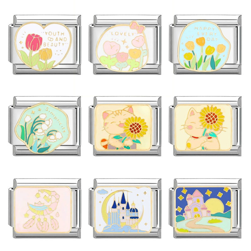 Wholesale Italian Charm Bracelet 9mm DIY Splicing Removable Plant Castle Stainless Steel Composable Bracelet