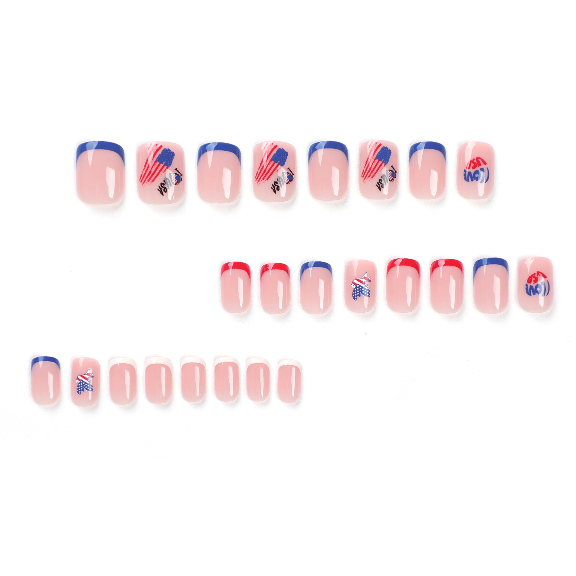 Wholesale 24 Pieces/box American Independence Day Short Shiny Wearing Nail Press-on Nails Kits ACC-NS-LeFan005