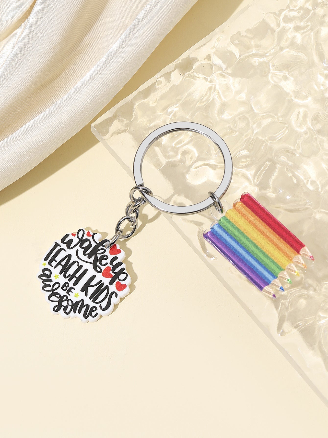 Wholesale Rainbow Pencil Teacher Acrylic Keychain Creative Keychain ACC-KC-RongR028