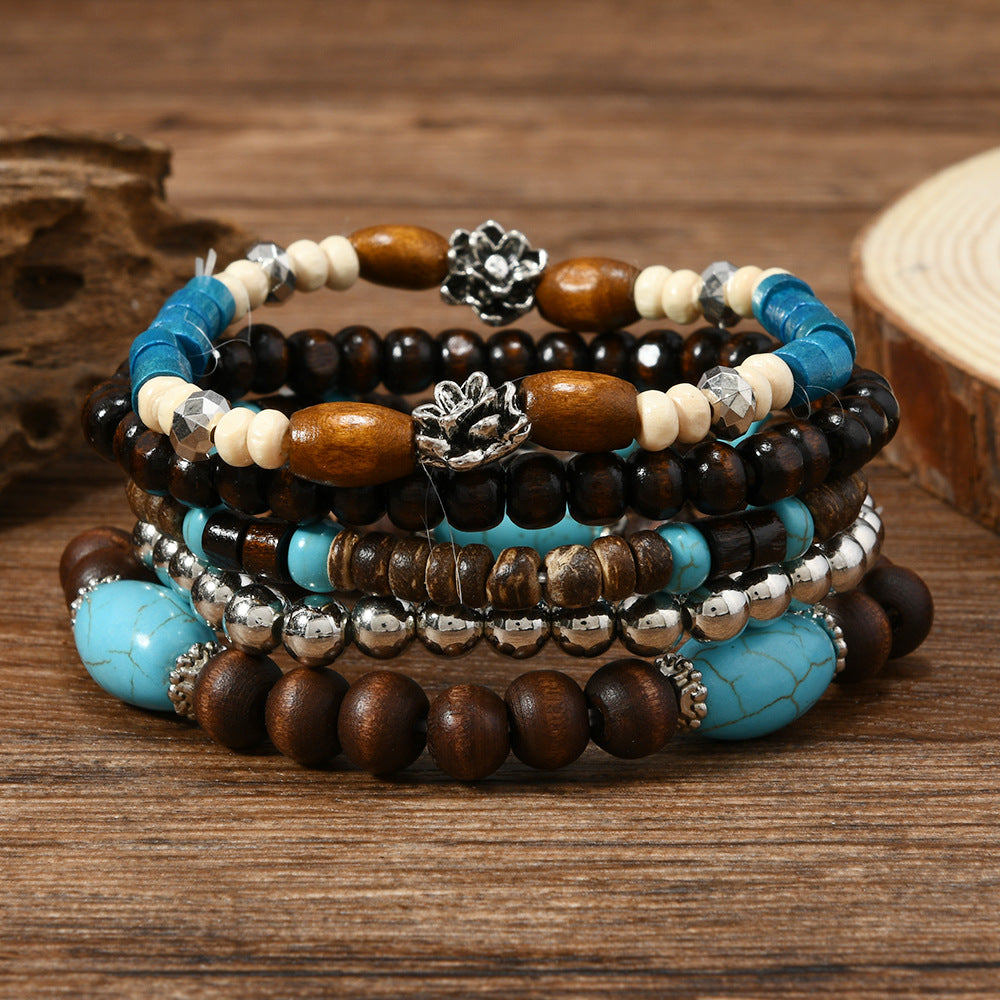 Wholesale Turquoise and Wood Bead Stacking Bracelet – Fashion Accessory Gift for Women