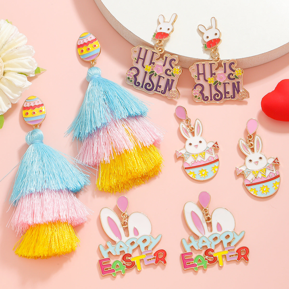 Wholesale Cute Easter Bunny Ear Dangle Earrings with Happy Lettering and Enamel Finish