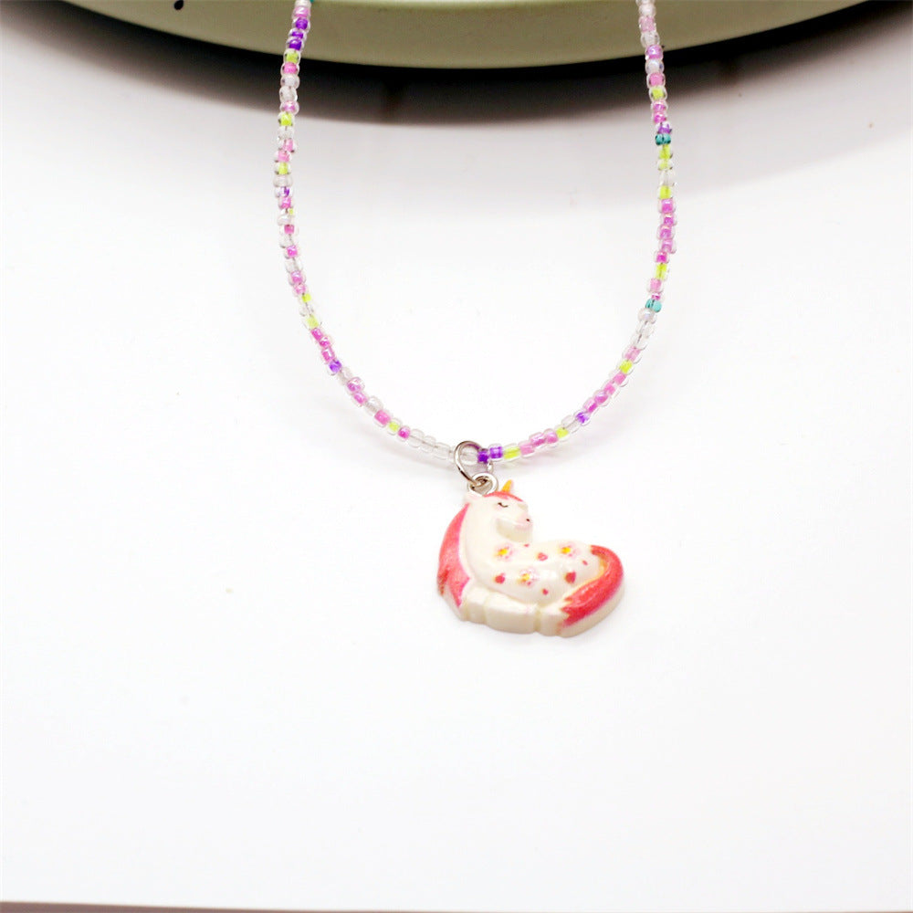 Wholesale Color Beaded Necklace Cartoon Cute Butterfly Love Clavicle Chain