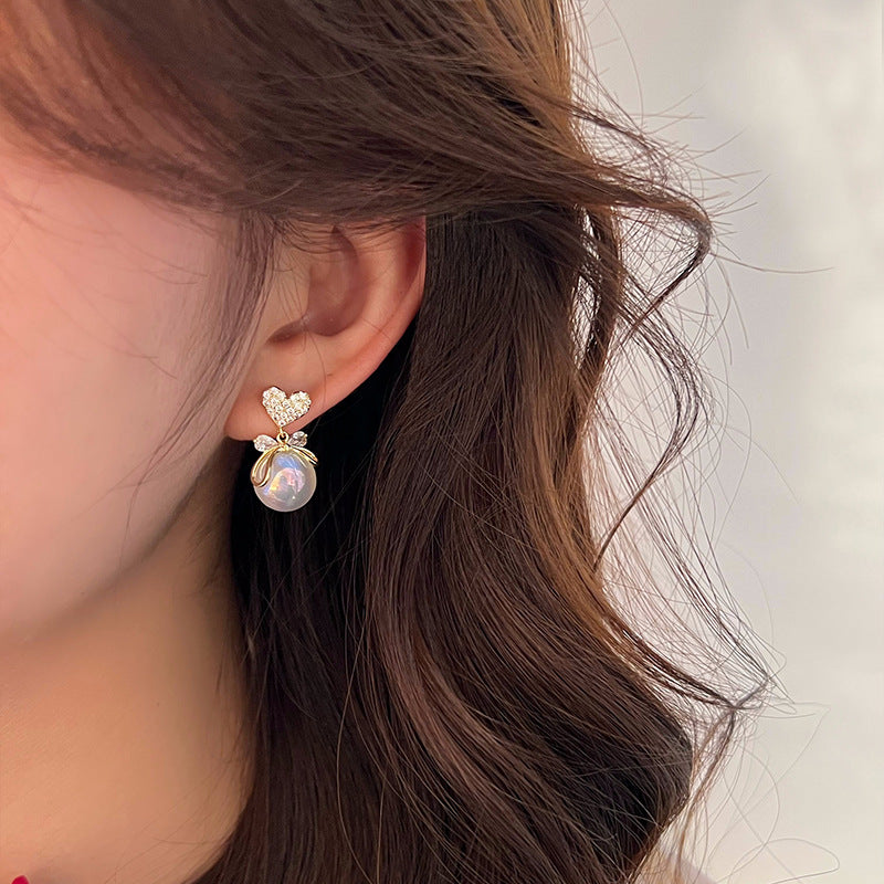 Wholesale 925 Silver Needle Heart Pearl Temperament Earrings ACC-ES-HaoWen009