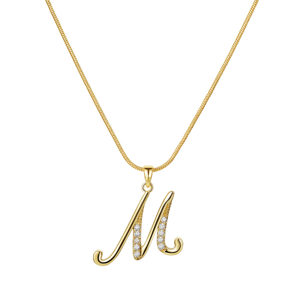 Wholesale 26 Letter Creative Simple Copper Zircon Snake Chain Gold Necklace