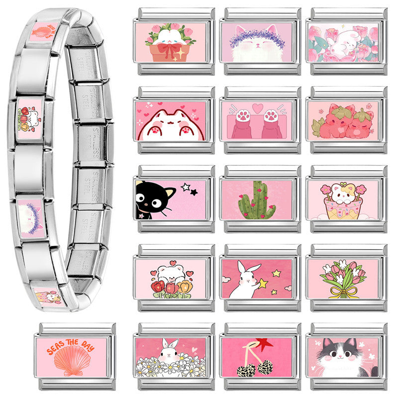 Wholesale Pink series   DIY  Single Section Creative Stainless Steel Composable Bracelet