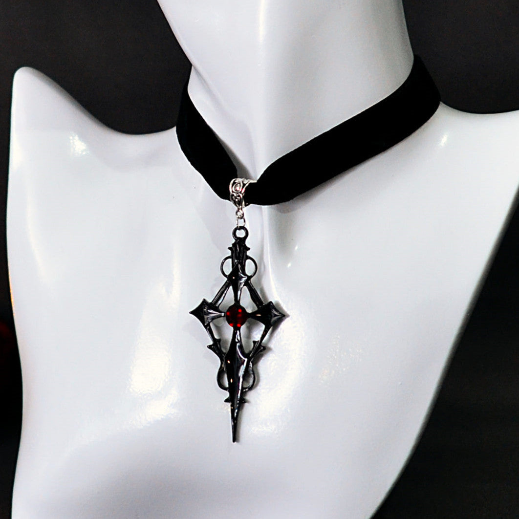 Wholesale Gothic  Punk Style Cross Pattern Metal Red Rhinestone Necklaces Earrings