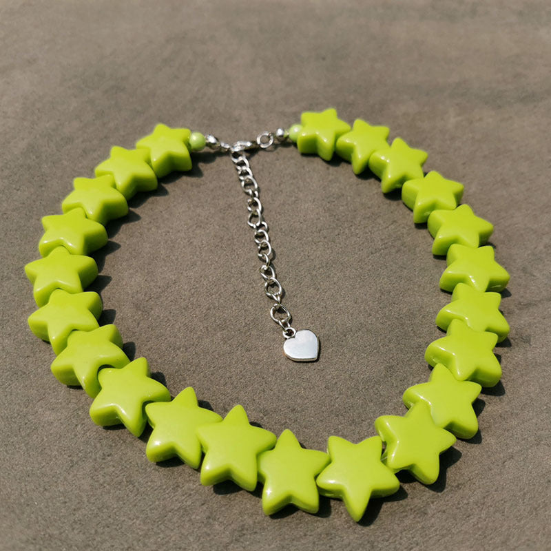 Wholesale Acrylic Beads Green Star Beaded Necklace