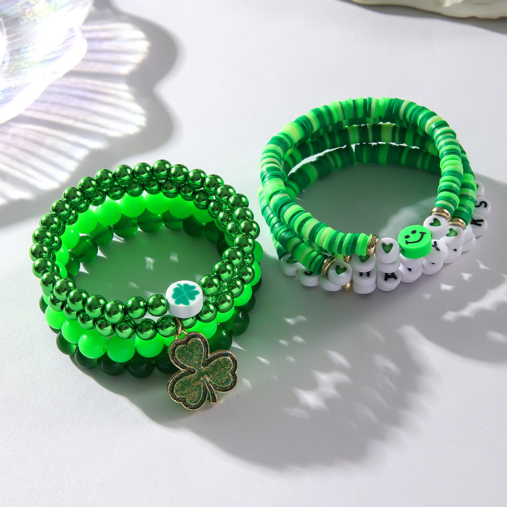Wholesale St. Patrick's Day Beaded Four Leaf Clover Bracelet