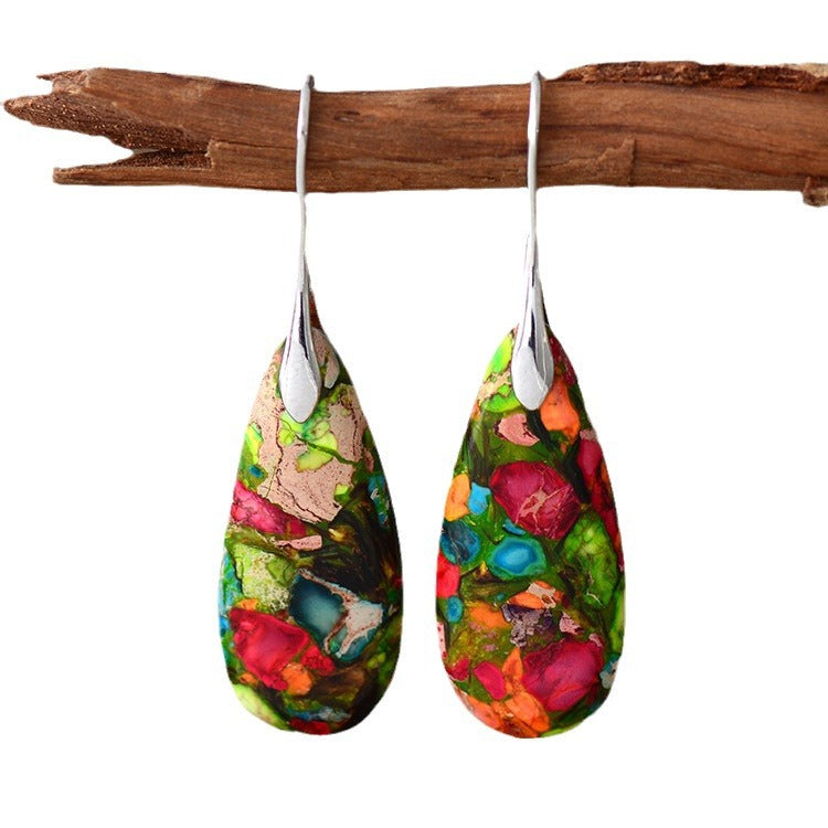 Wholesale Bohemian Imperial Stone Natural Stone Water Drop Pendant Earrings ACC-ES-LZ002