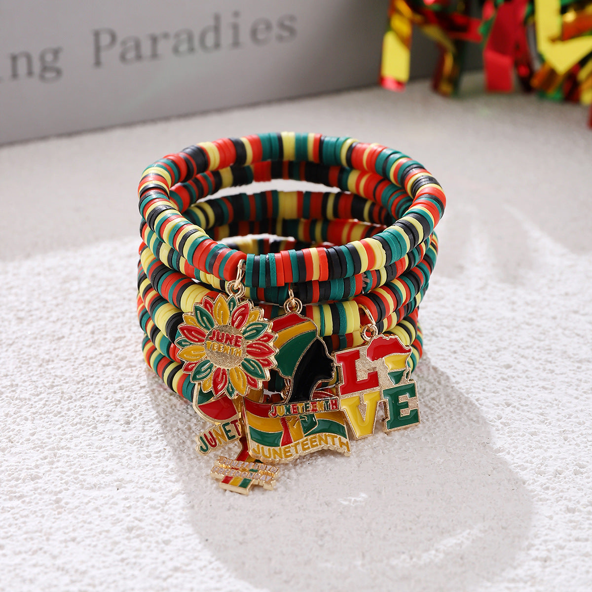 Wholesale Black Juneteenth Bracelet Red, Yellow and Green Adjustable Bracelet