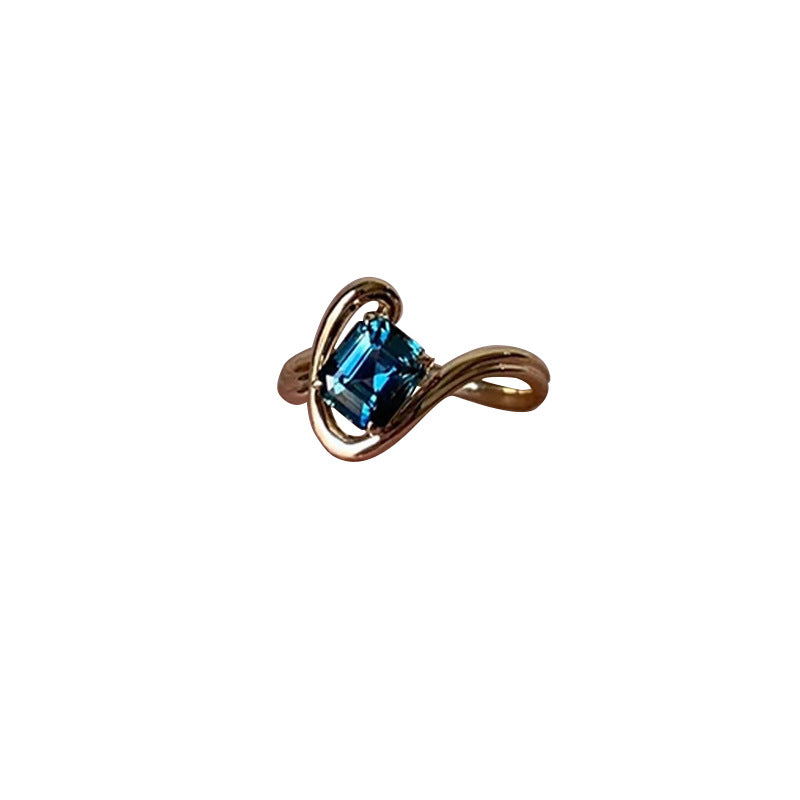 Wholesale luxury inlaid square blue gem ring