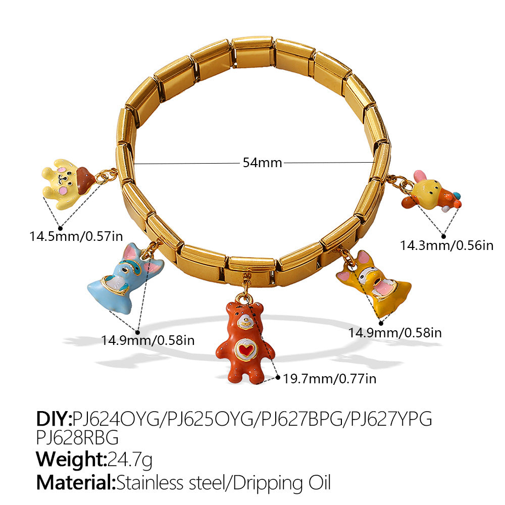 Wholesale Animal Series Bear Dinosaur Pendant Stainless Steel Composable Bracelet