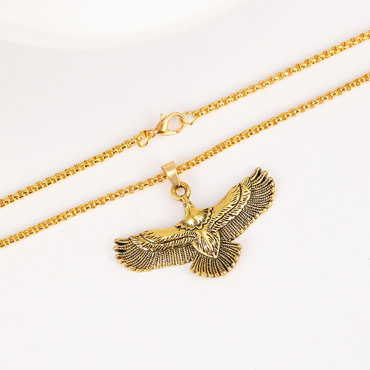 Wholesale Titanium Steel Men's Golden Eagle Pendant Long Necklace
