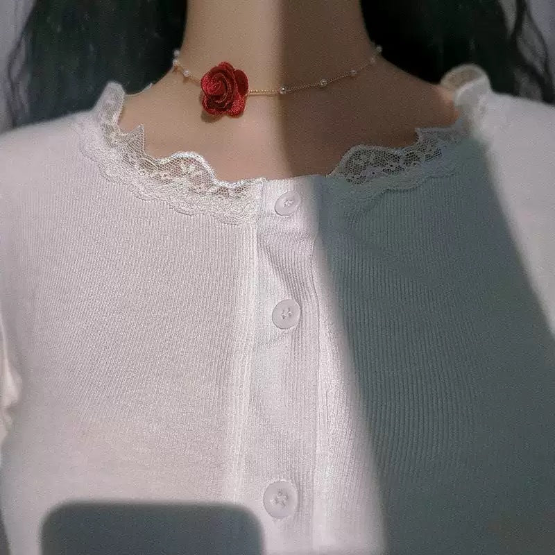 Wholesale Handmade Fabric Flower Choker Necklace With Wax Rope Trendy Jewelry Accessory For Women Gift