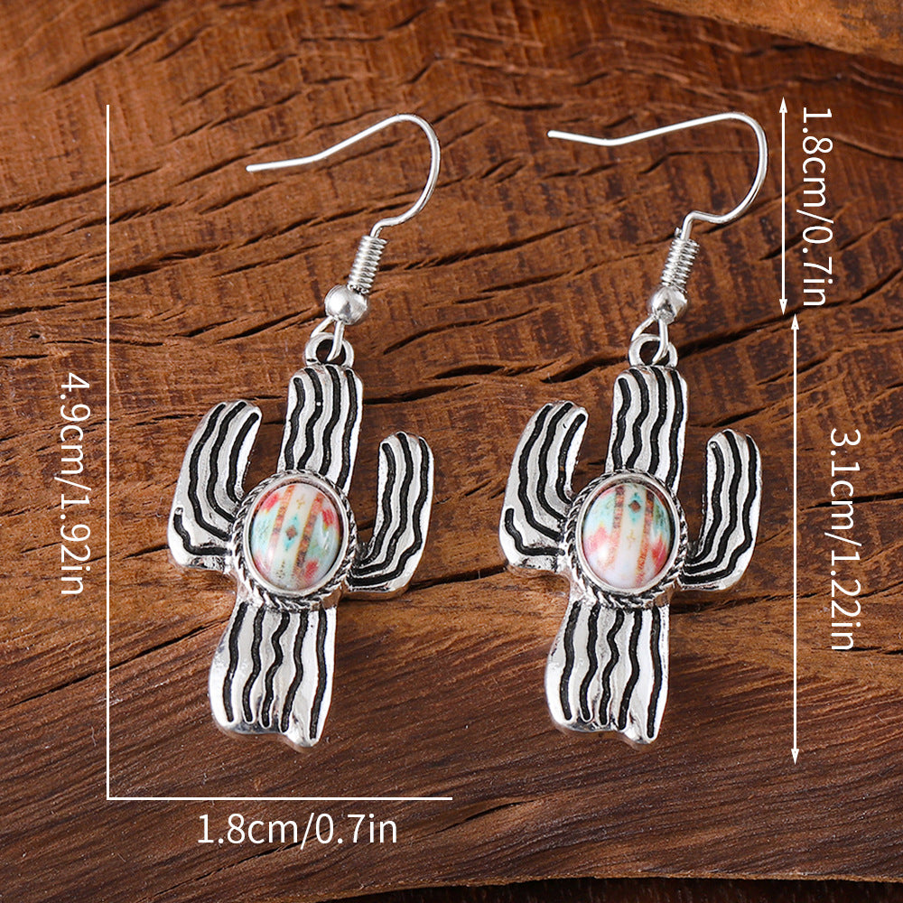 Wholesale color pine stone cactus pendant earrings