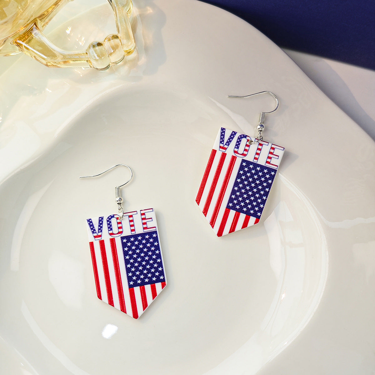 Wholesale Vintage Heart Flowers Independence Day Acrylic Earrings ACC-ES-HeMing008