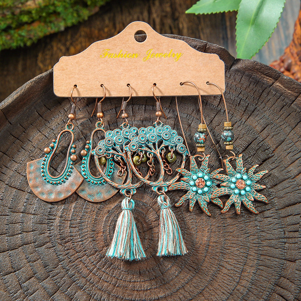 Wholesale Retro Irregular Tassel Earrings Set 3 Piece Alloy Fashion Jewelry for Boutique Resale