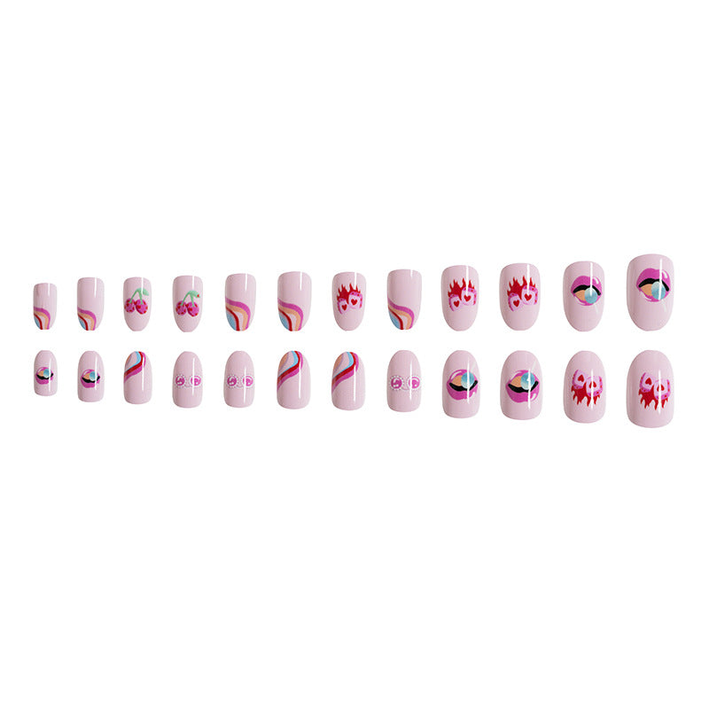 Wholesale 24 Pieces/box Valentine's Day Glossy Oval Heart Flame Lips Manicure Press-on Nails Kits Nail Stickers ACC-NS-GuaiXL050