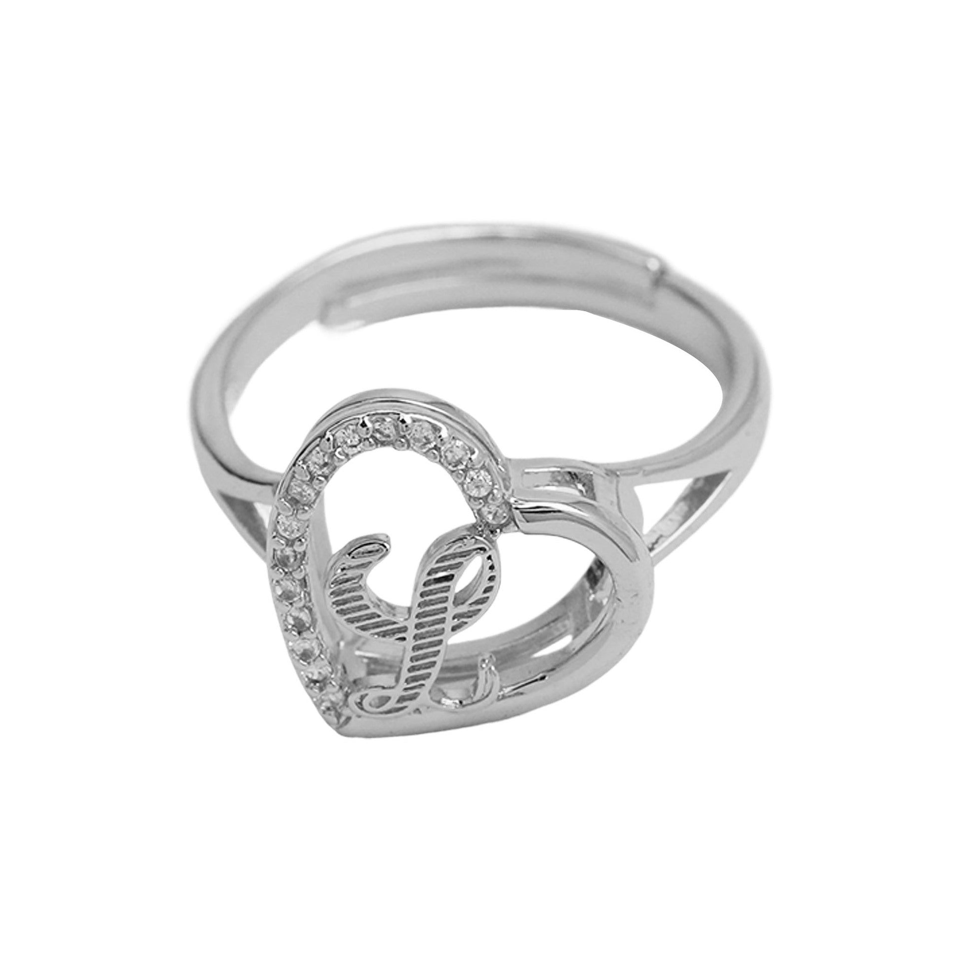Wholesale  heart-shaped love texture hollow 26 grass English letters open heart ring