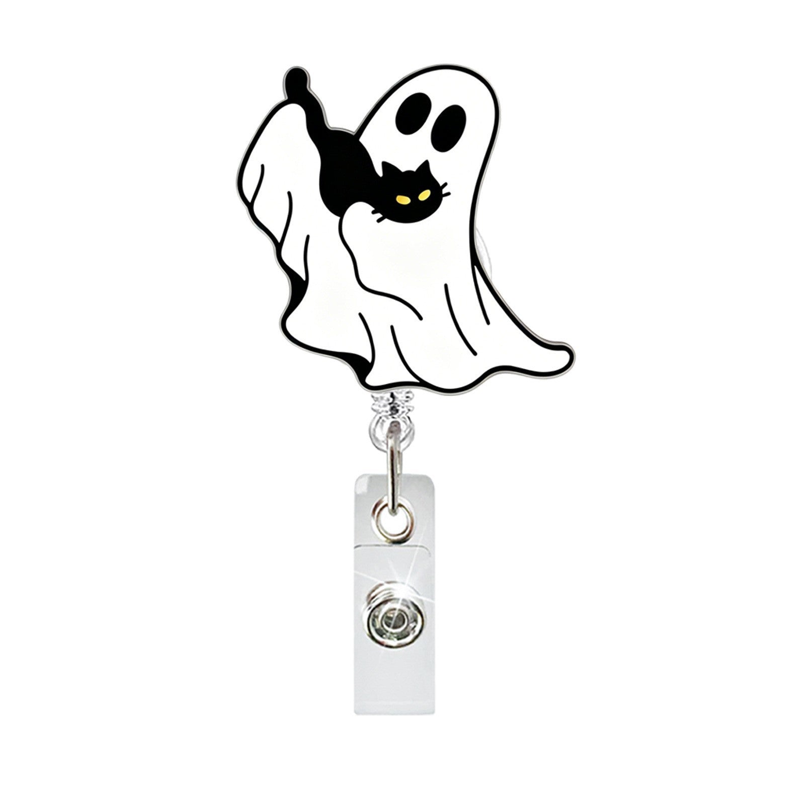 Wholesale Acrylic Retractable Badge Holder:  Ghost Black Cat Design,  Decorative Gift for Medical Staff
