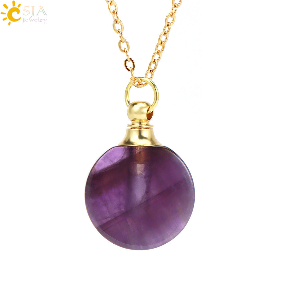 Wholesale Natural Stone Crystal Essential Oil Bottle Pendant Necklace ACC-NE-HuaiShe003