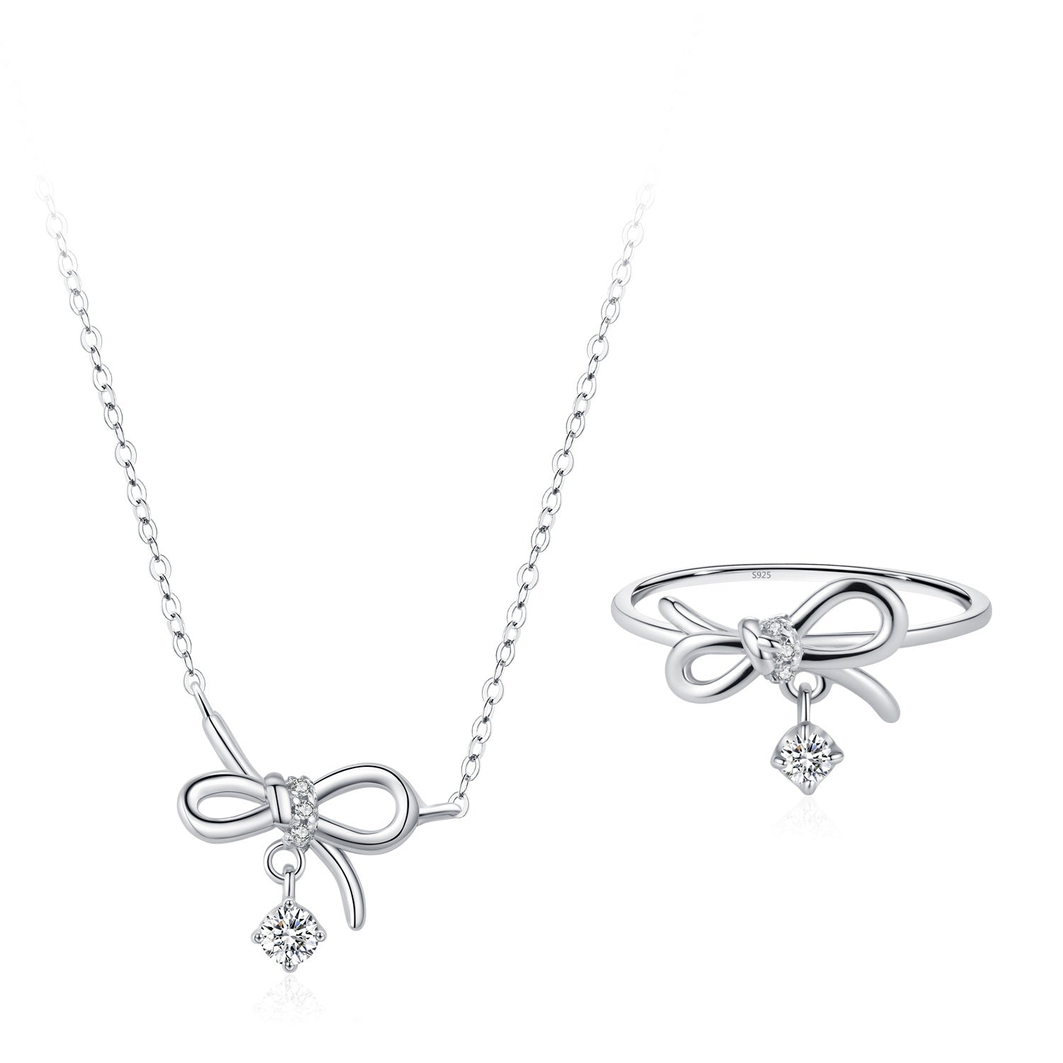 Wholesale S925 sterling silver bow ring necklace