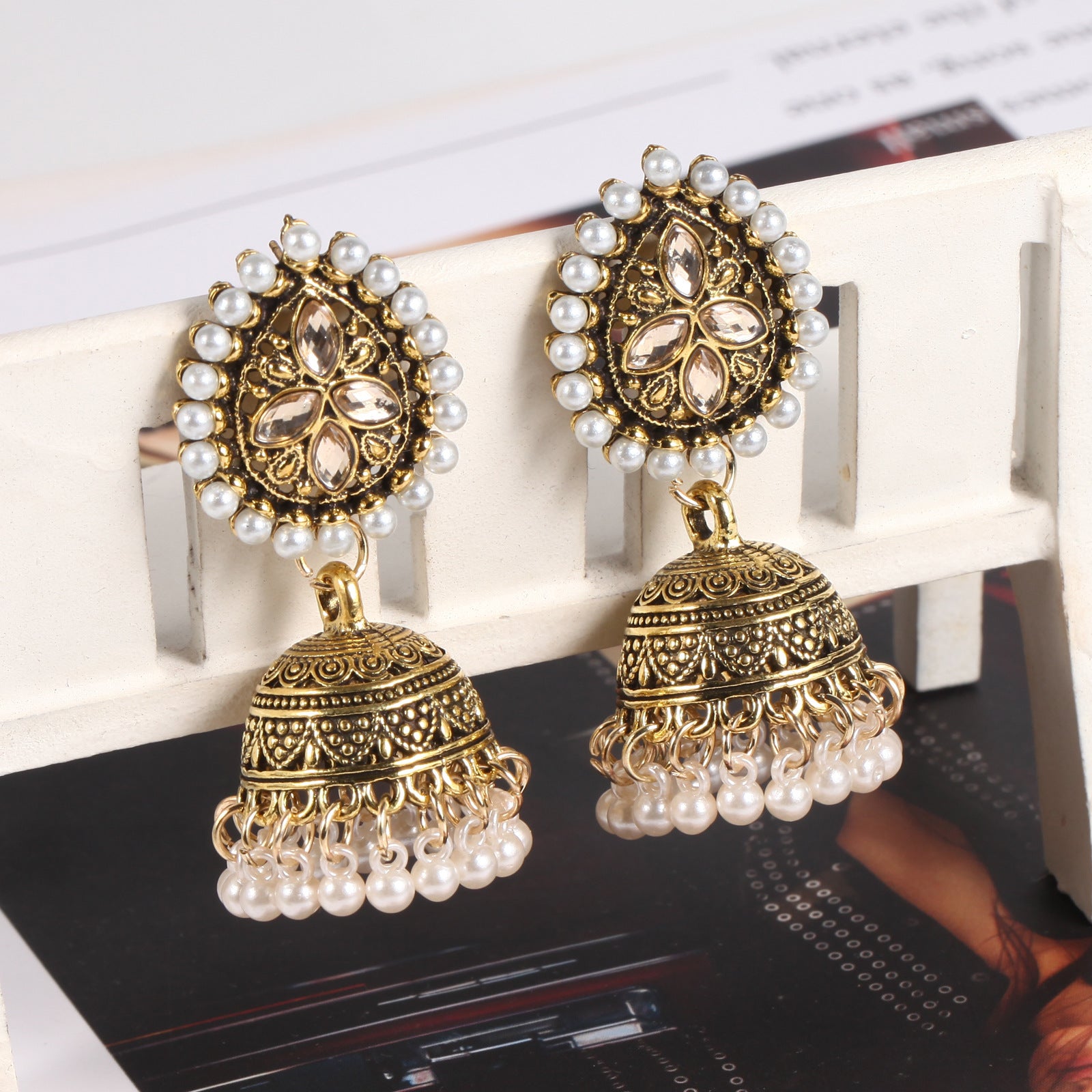 Wholesale gold plated alloy tassel bell ethnic style earrings
