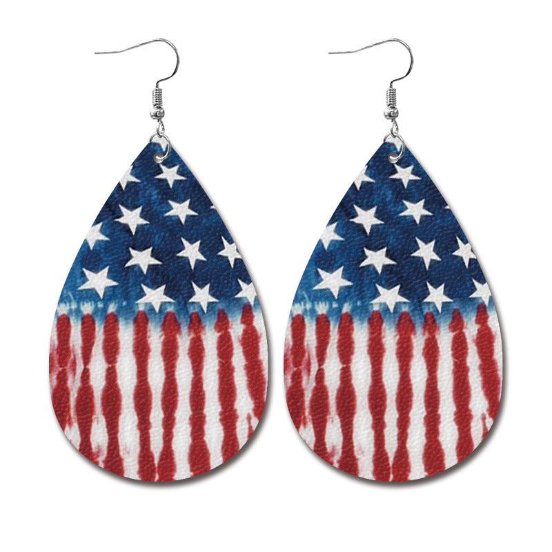 Wholesale American Independence Day Leather Droplet Shaped Earrings ACC-ES-XinChuan006