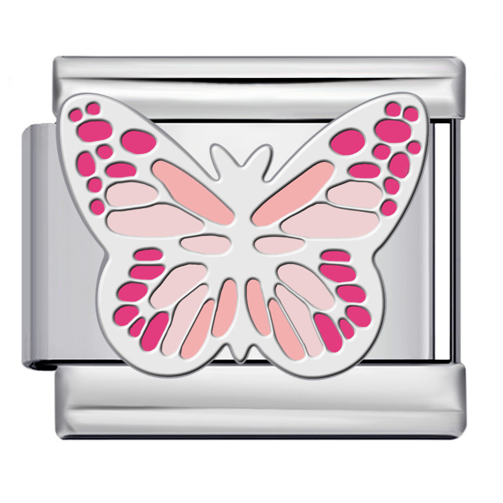 Wholesale  Italian Module  Butterfly Series DIY Charms Titanium Steel Welded Oil Drop Watch Strap Charms