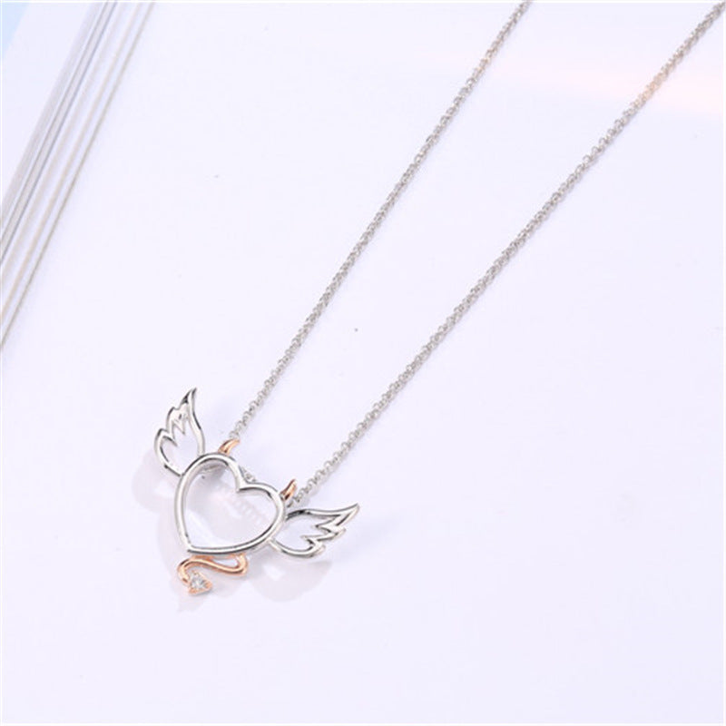 Wholesale  Valentine's Day Heart-shaped Devil Angel Pendant Simple Two-tone Love  Collarbone Necklace