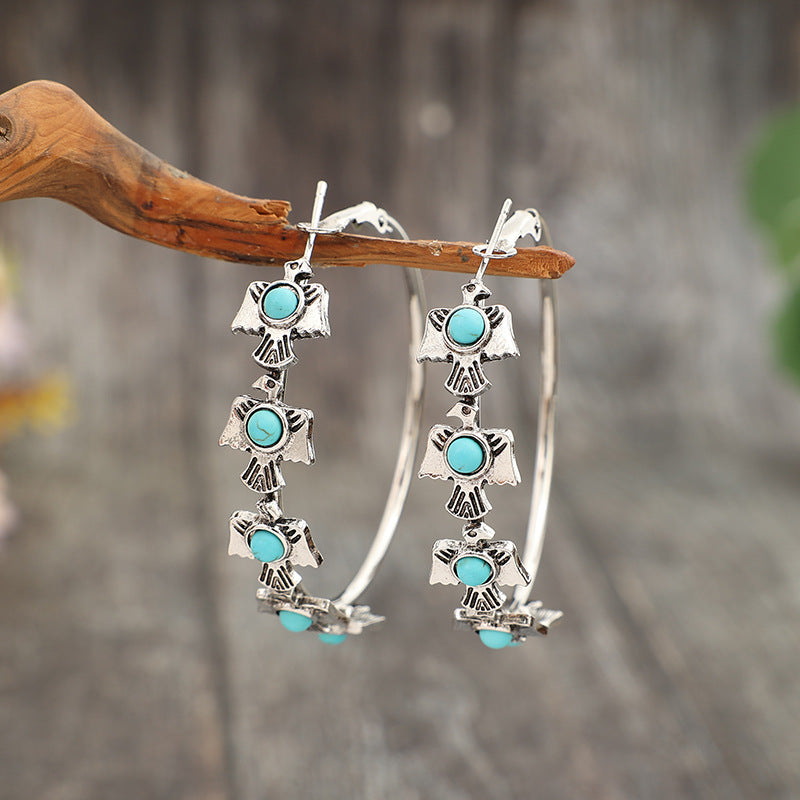 Wholesale Western Boots Turquoise Creative Bird Earrings