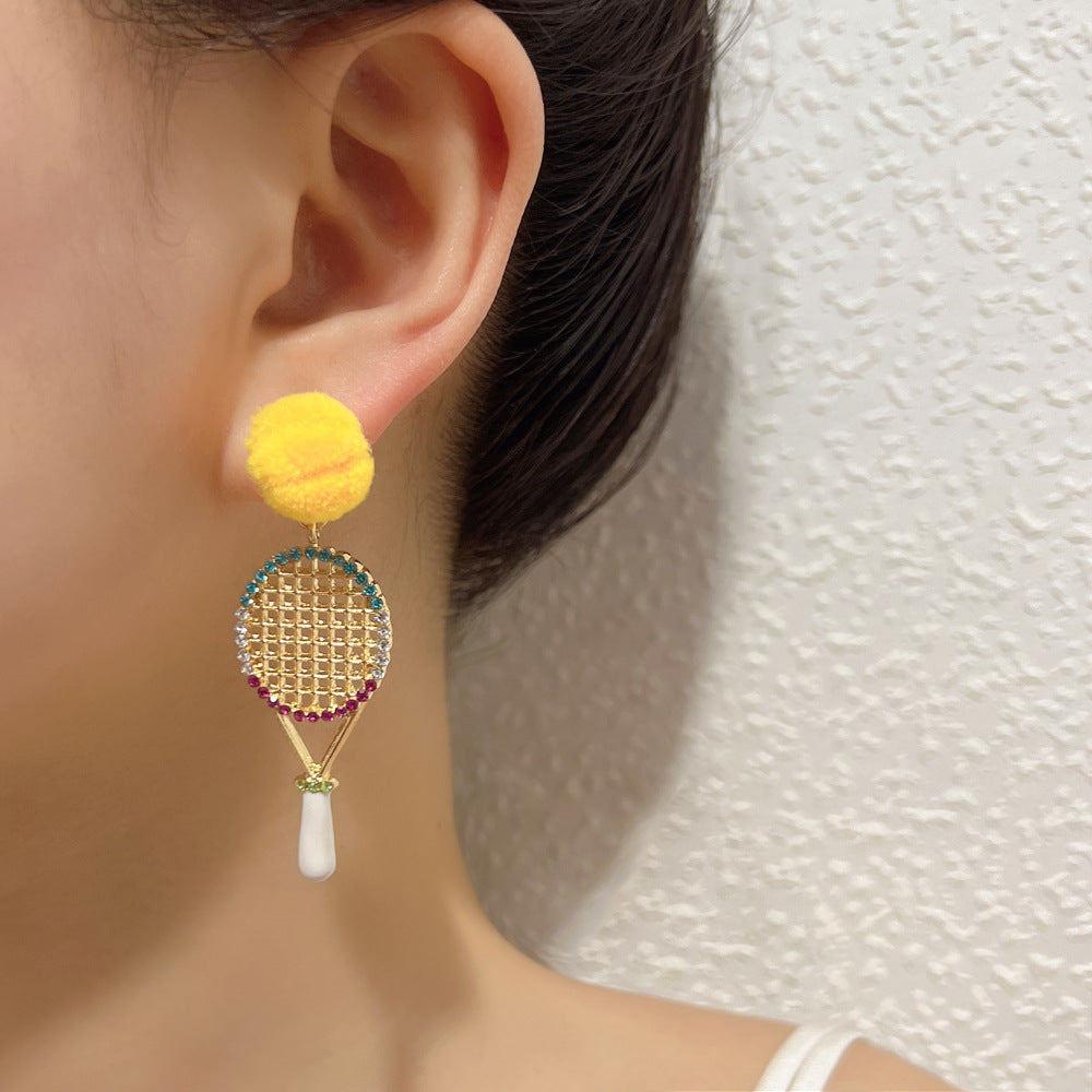 Wholesale Sports Alloy Tennis Racket Diamond Earrings