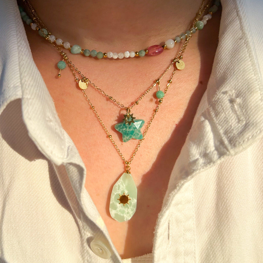 Wholesale  Stainless Steel Jewelry Necklace Set Natural Stone Handmade Chain