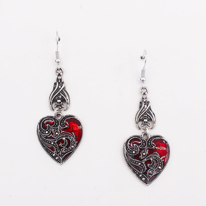 Wholesale Christmas  Alloy Gothic Dark Bat Oil Drop Heart Pattern Earrings