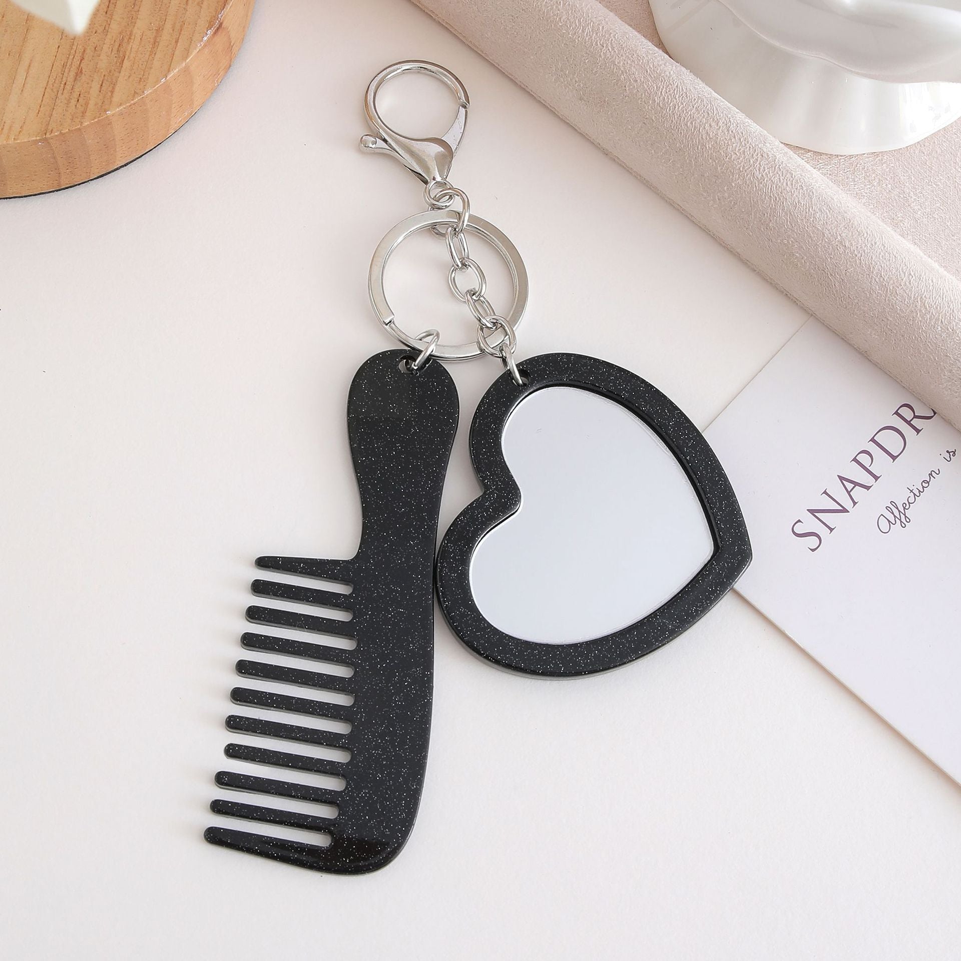 Wholesale Glitter Heart Makeup Mirror Keychain