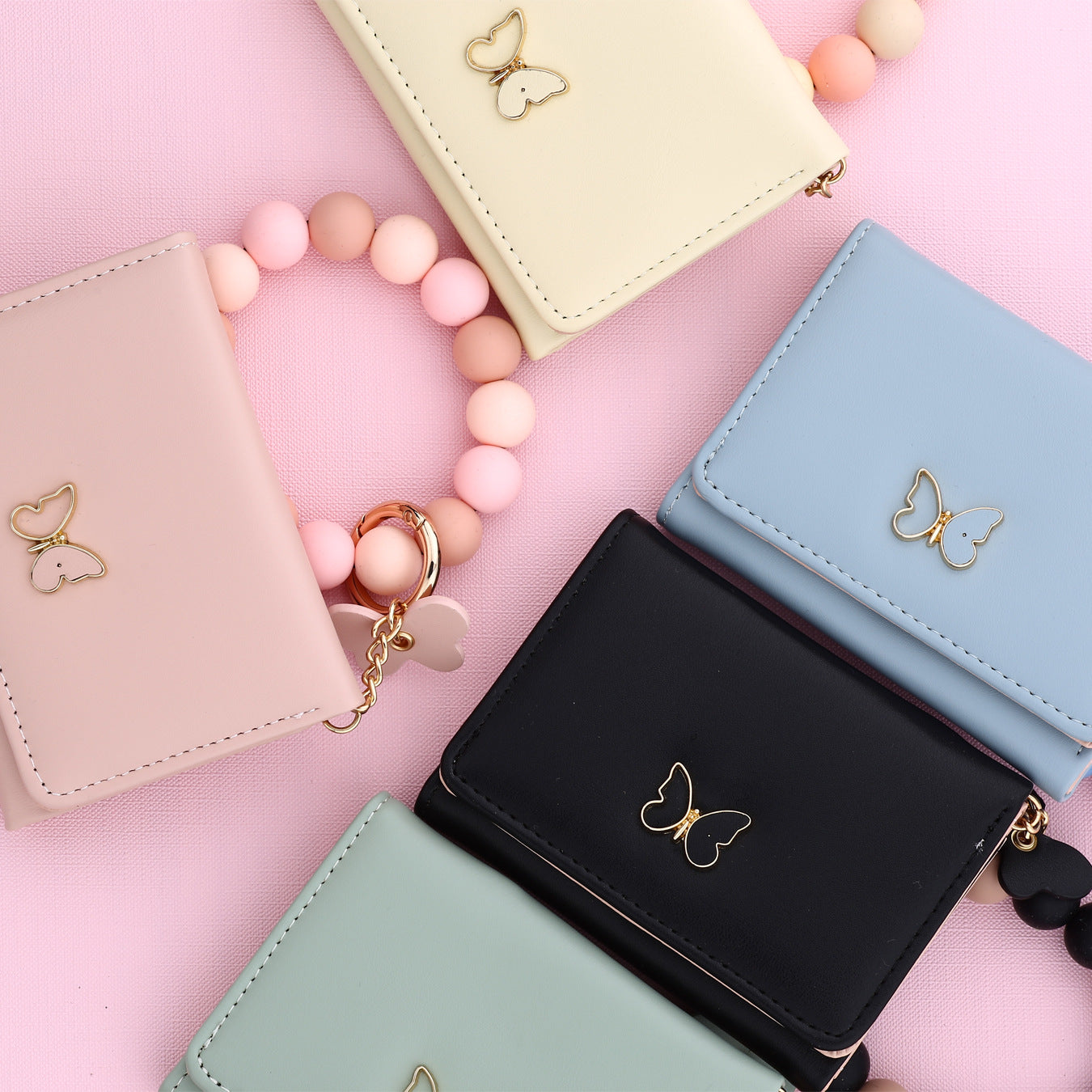 Wholesale Butterfly Card Bag ID Bag Silicone Bead Bracelet Wristlet Keychain