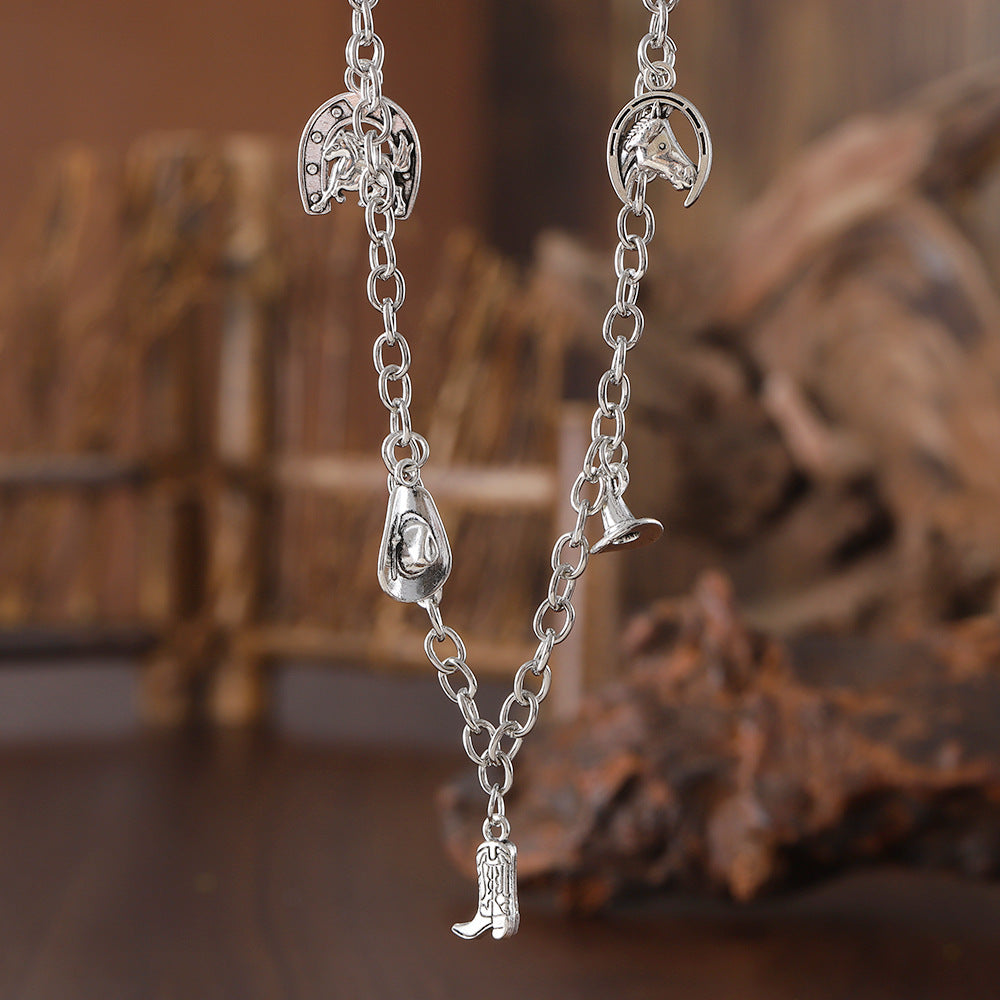 Wholesale Zinc Alloy Skeleton Boot Pendant Necklace Vintage Gothic Style Unisex Jewelry Gift